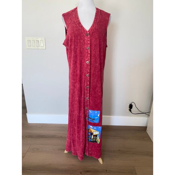 Vintage Michael Leu Acid Mineral Wash Maxi Dress Pink Art To Wear Sleeveless XL - Picture 1 of 5